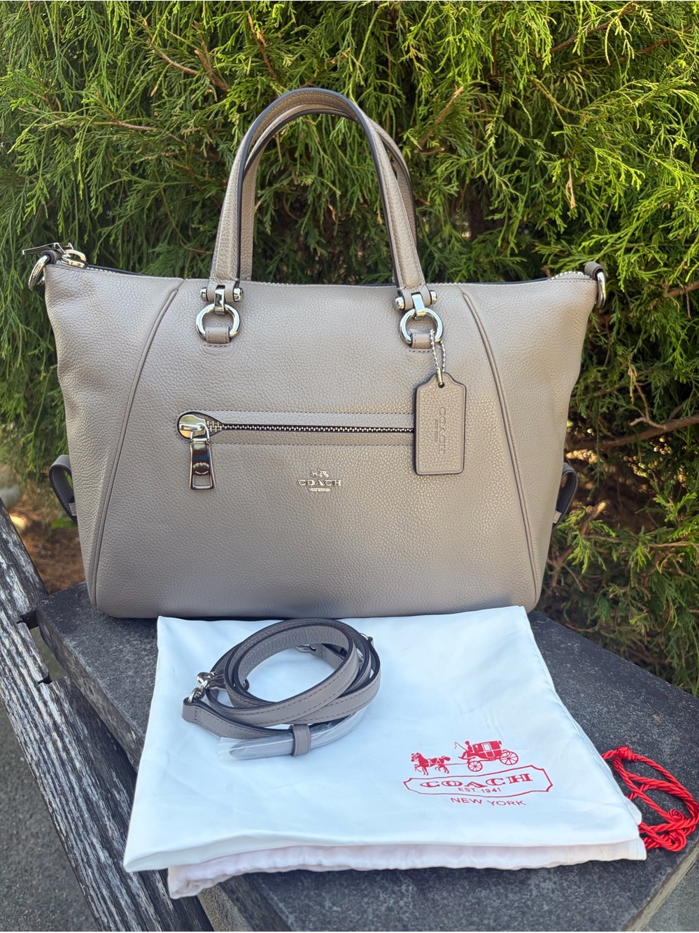 Coach Prairie Satchel Pebbled Leather Crossbody Tote Stone Gray ( NWOT )